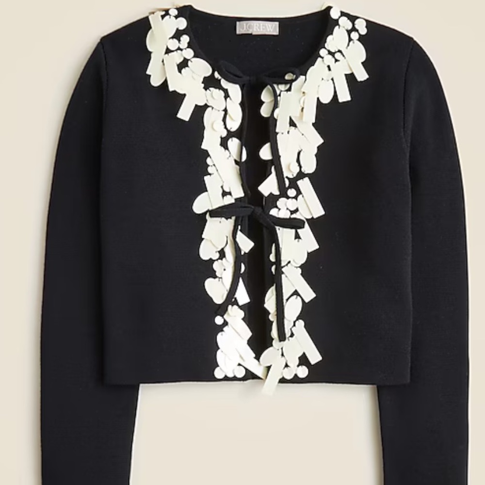 NWT J Crew Sequin Tie Front cardigan in merino wool